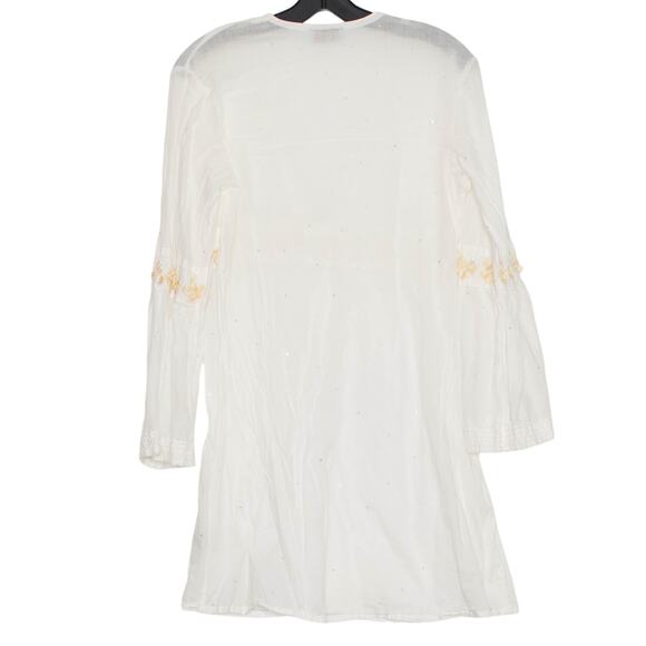 Letarte Swim Cover Up Sheer Sequin Boho Cottage Coastal Hippie Beachy White M/L - Picture 2 of 10